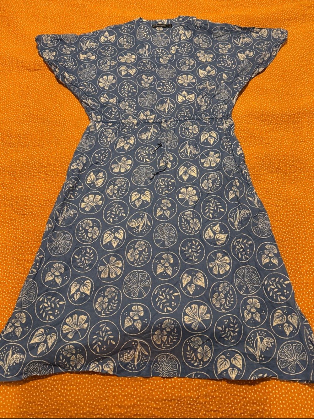 Blue Floral-Print Women's Drawstring Waist Casual Dress